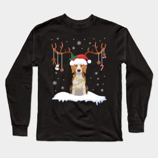 Beagle Reindeer Santa Noel Costume Dance On Snow Merry Xmas Long Sleeve T-Shirt